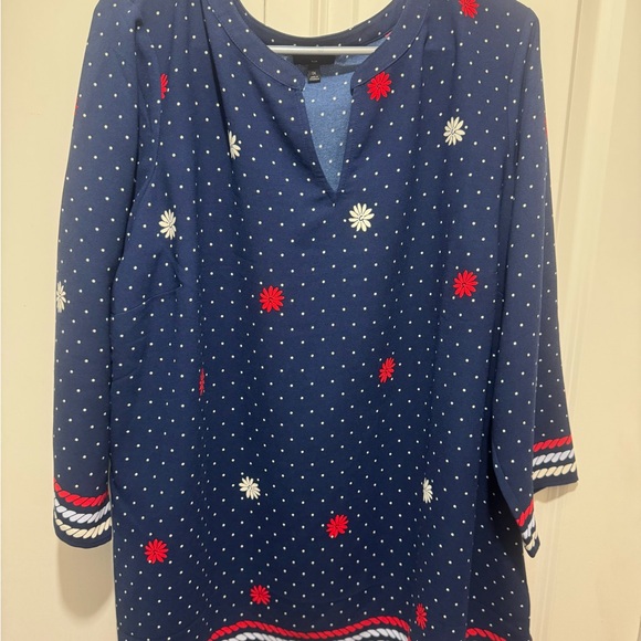 Navy blue boho polka dots blouse women’s xl - Picture 5 of 6